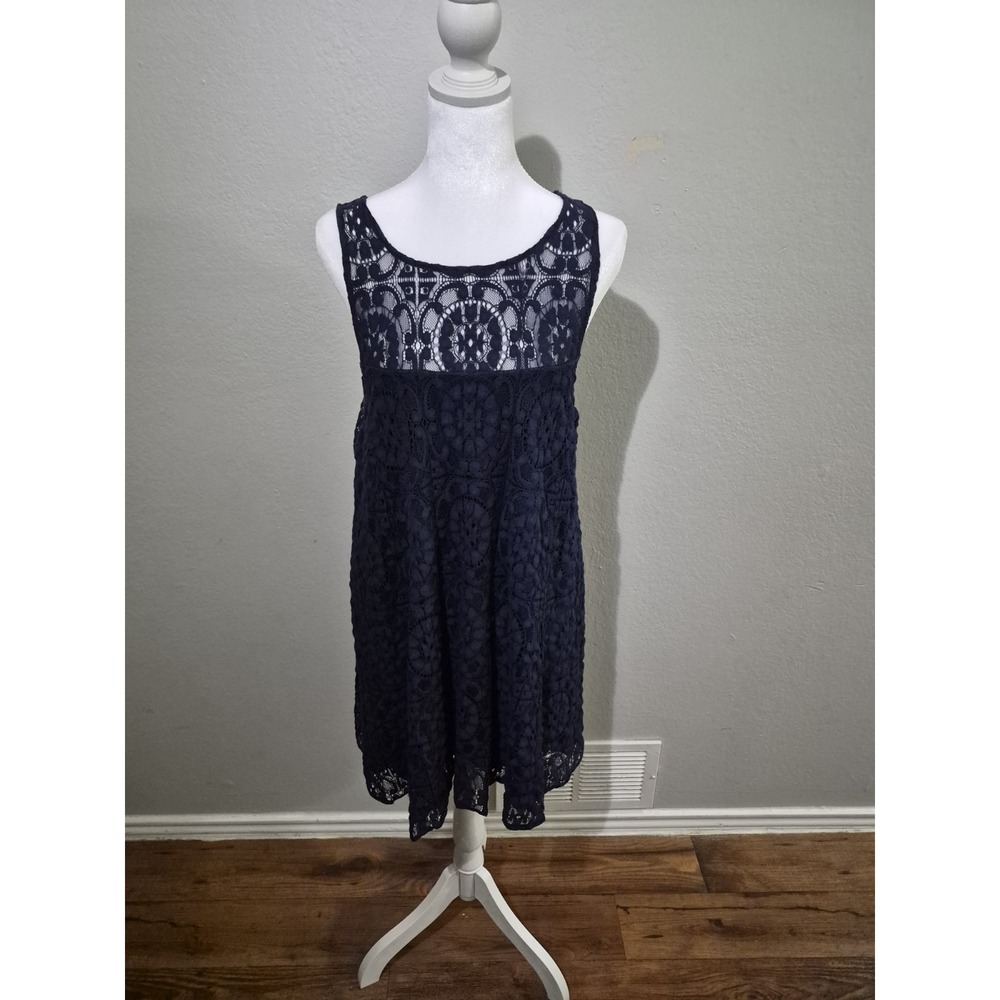 Free People Dress Womens Small Blue Lace Sleeveless Fit Flare Dress Fairy Goth